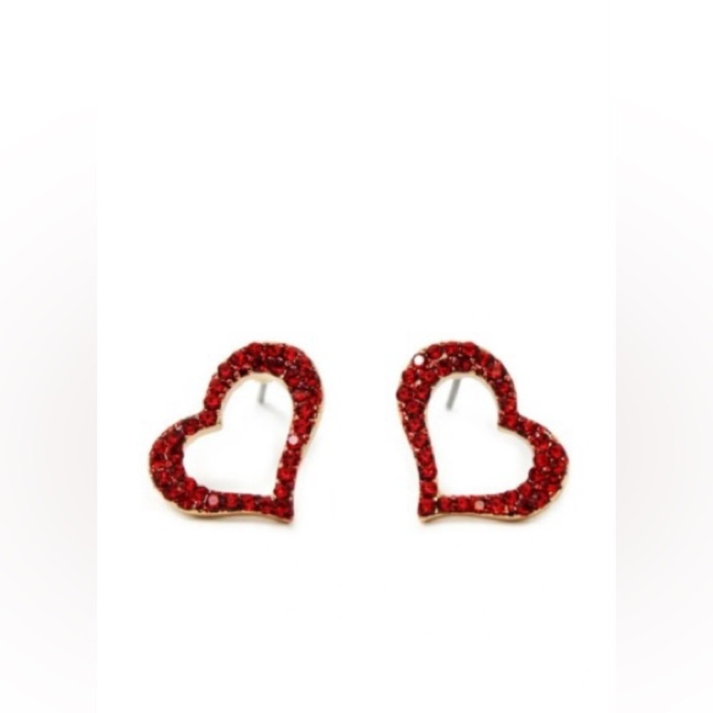 🌺Glass Stone Pave Heart Earrings - Picture 2 of 5